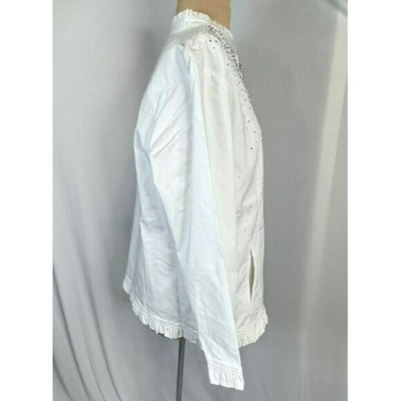 Quacker Factory Large White Embellished Jacket With Rhinestones & Ruffle Collar - Picture 9 of 15